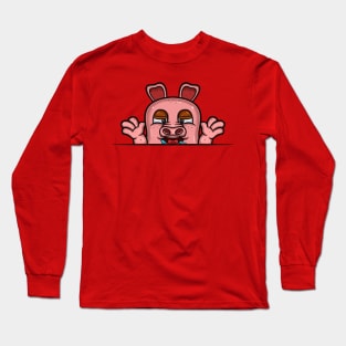 Pig Cartoon With Hungry Face Expression Long Sleeve T-Shirt